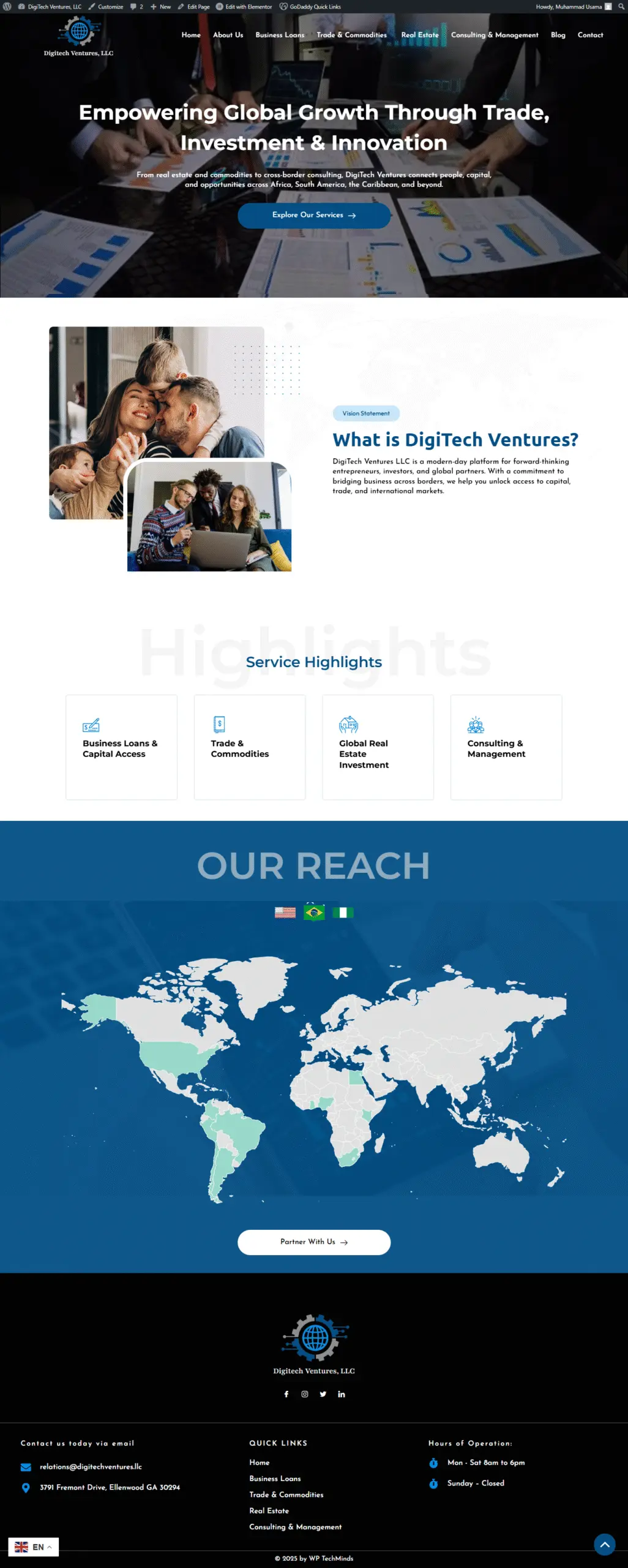 Portfolio project featuring global trade and investment business website