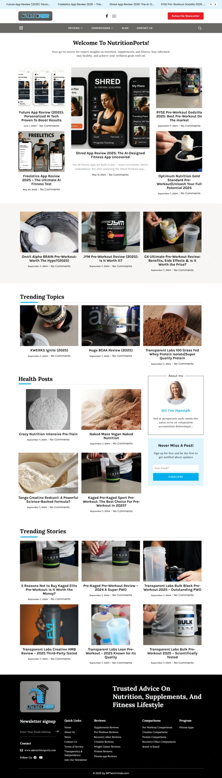 Portfolio project showcasing fitness and nutrition blog website design