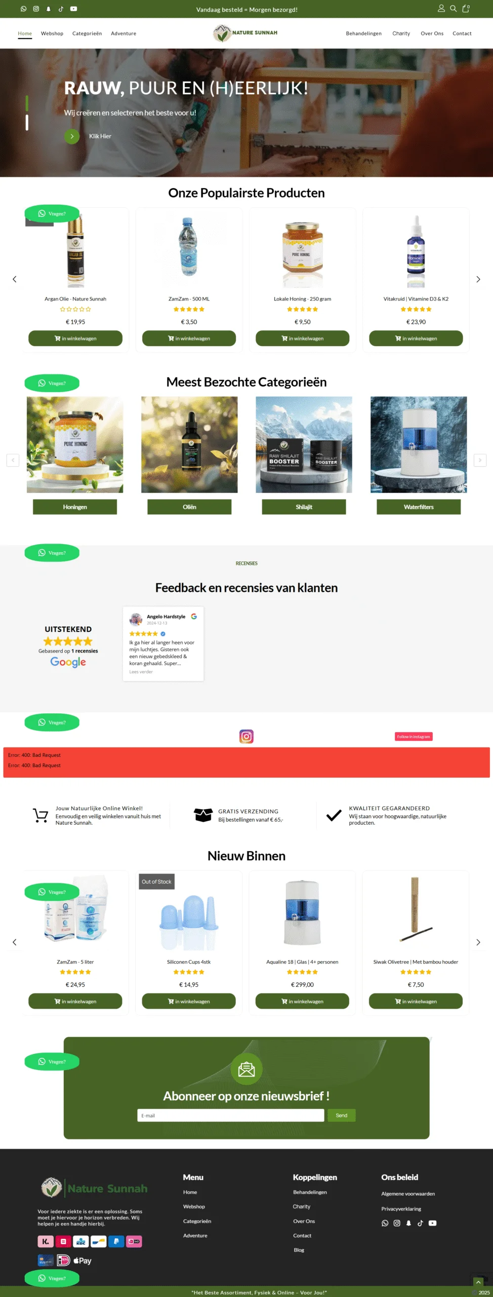 Portfolio showcase of organic products and supplements eCommerce website